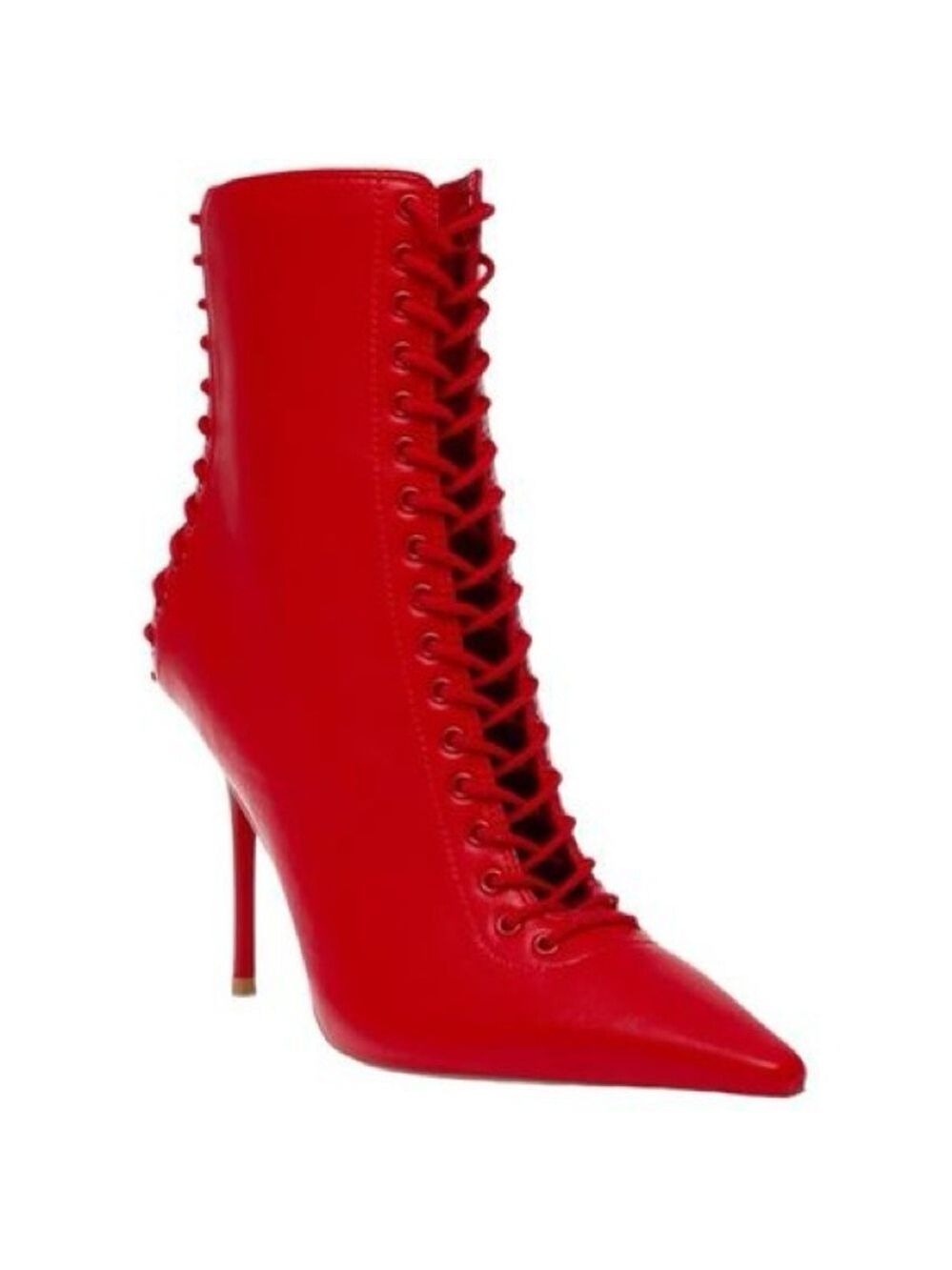 NWOB $159  Steve Madden, the Allnight Laced Stiletto Heel Booties RED